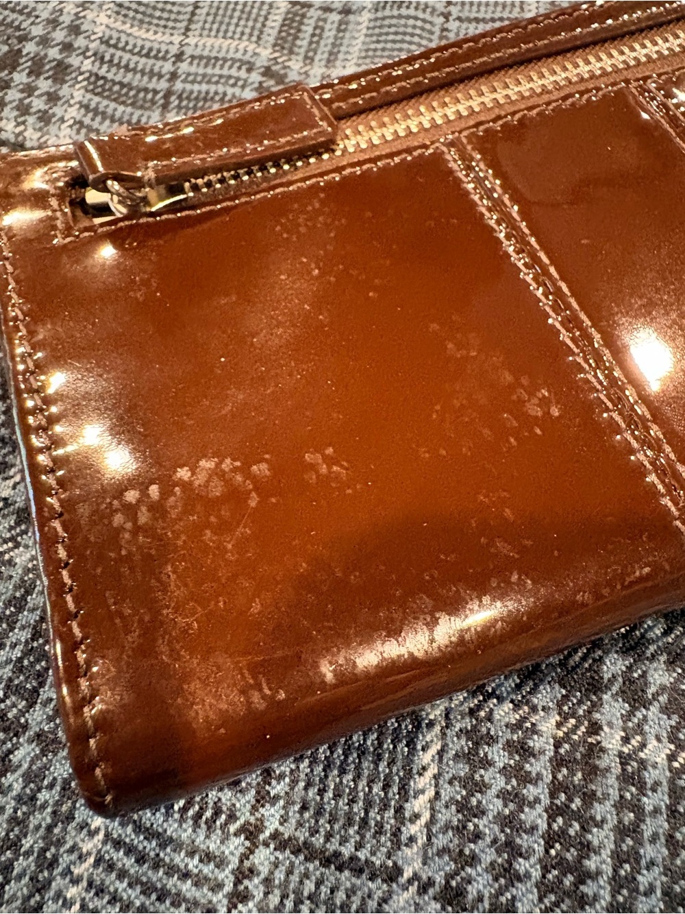 Coach Brown Patent Leather Wristlet with large animal print scarf - Picture 11 of 13